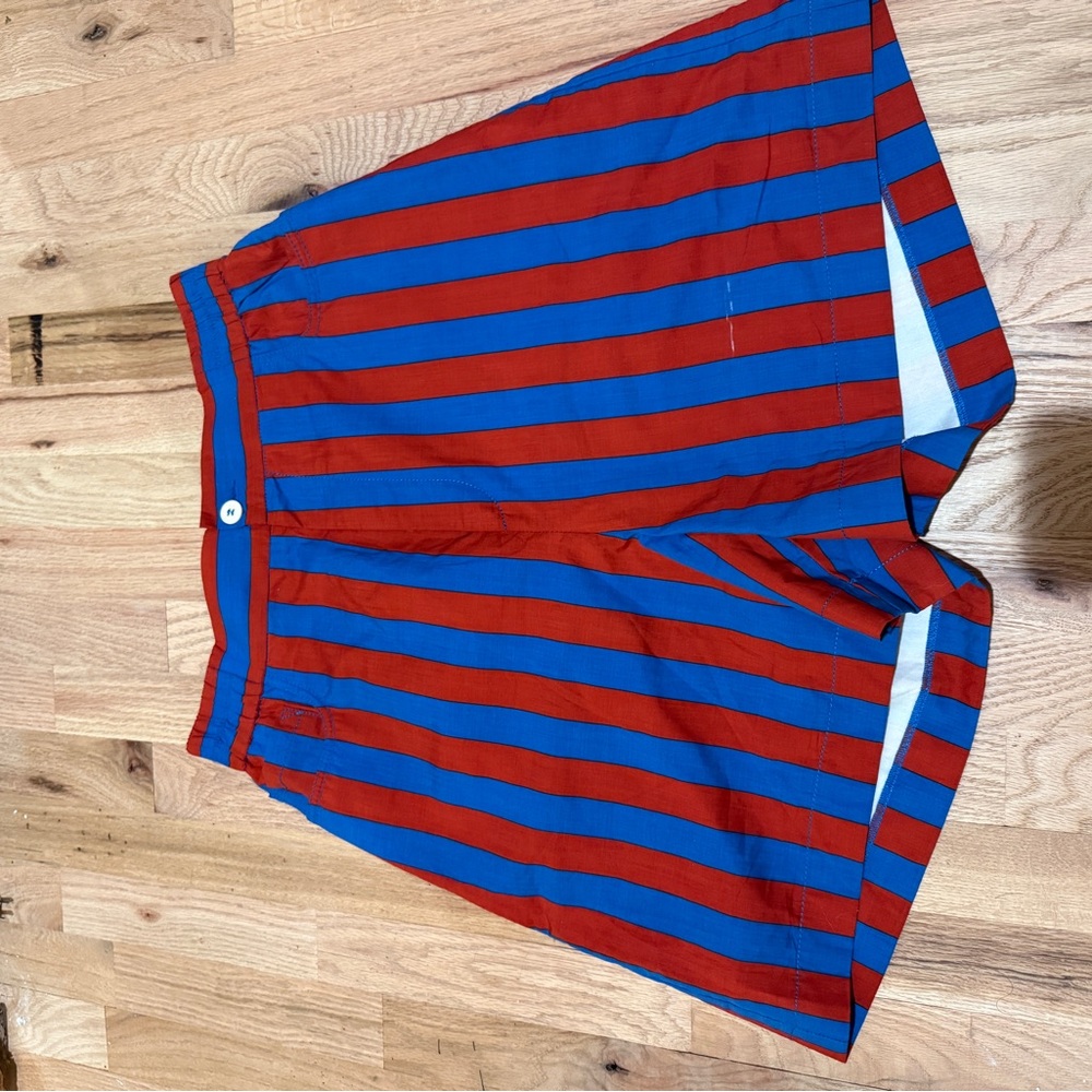 Sunnei Vibrant Red and Blue Striped Women's High Waist Shorts